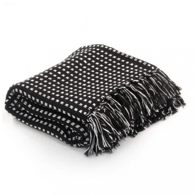 vidaXL Pătură decorativă cu pătrățele, bumbac, 160 x 210 cm, negru 245331 foto