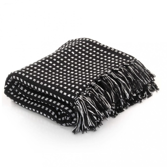 vidaXL Pătură decorativă cu pătrățele, bumbac, 160 x 210 cm, negru 245331