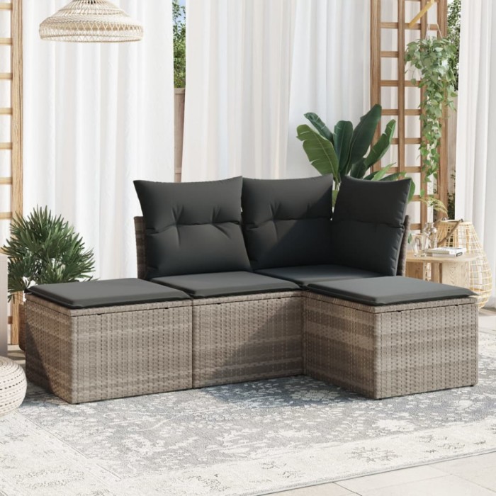 Gossi set canapea de gradina cu perne, 4 piese, gri deschis poliratan