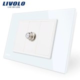 Priza simpla TV Livolo VL-C391ST-81, incastrat, modular - 1, contact de protectie, rama din sticla inclusa, alb