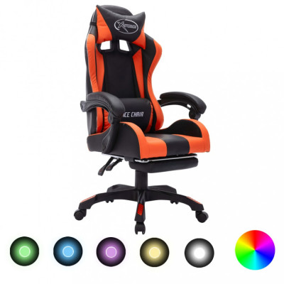 vidaXL Scaun de jocuri cu LED RGB, portocaliu și negru, piele eco foto