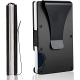 Portofel NeoHGS&trade;, Tip Portcard, Protectie RFID Anti-Furt, Unisex, Material Aluminiu, Suport 12 Carduri si Bacnote, 8.5x5.5x1 cm, Negru