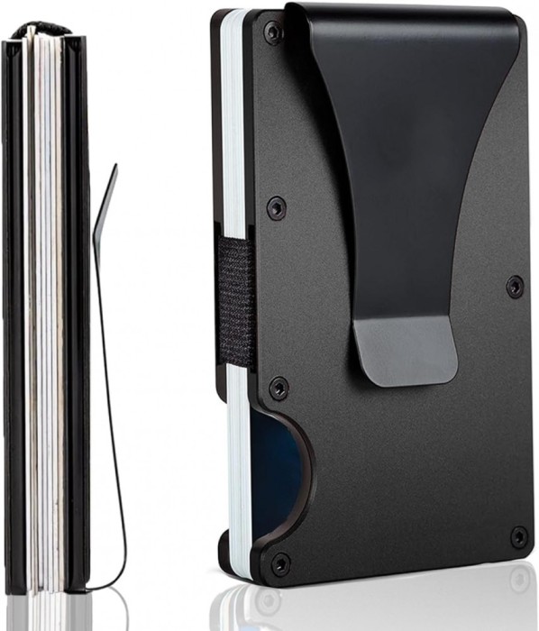 Portofel NeoHGS&trade;, Tip Portcard, Protectie RFID Anti-Furt, Unisex, Material Aluminiu, Suport 12 Carduri si Bacnote, 8.5x5.5x1 cm, Negru