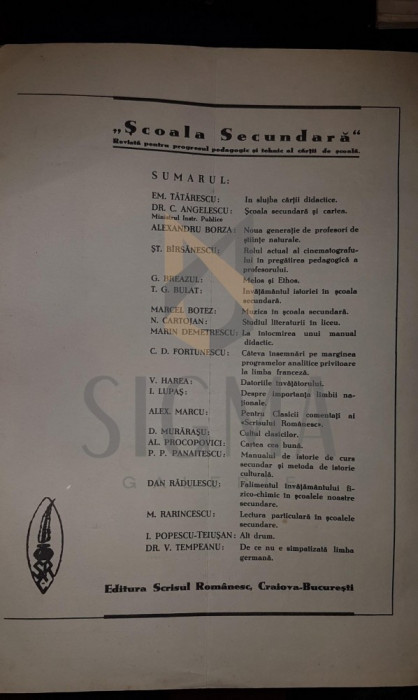 SCOALA SECUNDARA, REVISTA PENTRU PROGRESUL PEDAGOGIC SI TEHNIC AL CARTII DE SCOALA, Septembrie 1935, Craiova
