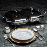 Set 2 vase termoizolante, cu capac din inox, pentru servire mancare bufet, chafing dish cu lumanare, 1.5L, Kinghoff