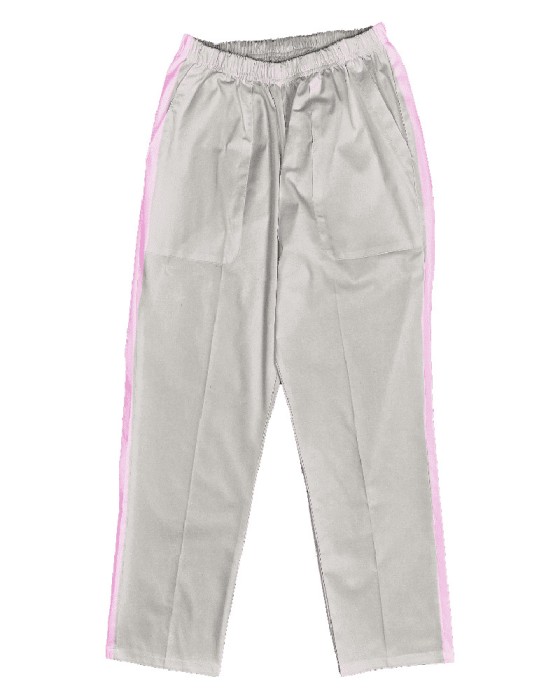Pantaloni Medicali Pe Stil, Albi cu dunga Roz deschis cu Elastan cu Elastic - M, talia-2-96cm