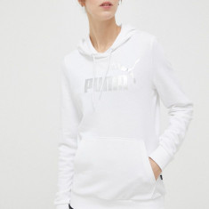 Puma bluză trening culoarea alb, cu glugă, imprimeu 849096