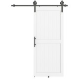 HOMCOM Ușă glisantă &icirc;n stil rustic din lemn și oțel, Alb și Negru | Aosom Romania