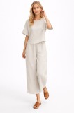 Women's Linen Look Short Top and Trousers Ecru Set