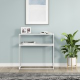 Masa consola Kuhmo 80x80x30cm metal alb cu blat sticla [en.casa] HausGarden Leisure, [en.casa]