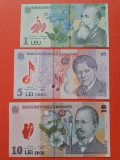 Bancnota 1 leu + 5 lei + 10 lei 2005(2005) - UNC++++