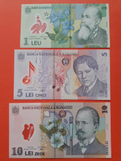 Bancnota 1 leu + 5 lei + 10 lei 2005(2005) - UNC++++ foto