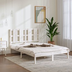 vidaXL Cadru de pat fără saltea, alb, 140x190 cm, lemn masiv de pin 3105581