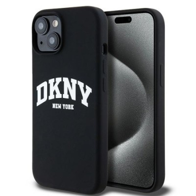 Husa pentru iPhone 15 Plus - DKNY Hardcase Liquid Silicone White Printed Logo MagSafe (DKHMP15MSNYACH) - Black foto
