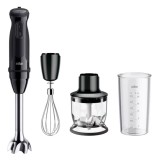 Mixer vertical Braun MQ50202M, 1000 W, 21 trepte viteza, Functie Turbo, Tocator 350 ml, Tel, Pahar gradat 600 ml, Negru