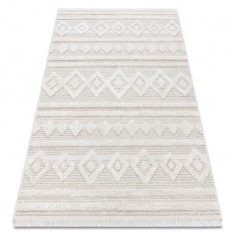 Covor ECO SISAL MOROC 22322 romburi, linii, boho franjuri - structural bej / cremă, 78x150 cm