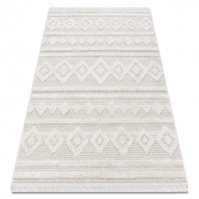Covor ECO SISAL MOROC 22322 romburi, linii, boho franjuri - structural bej / cremă, 78x150 cm foto