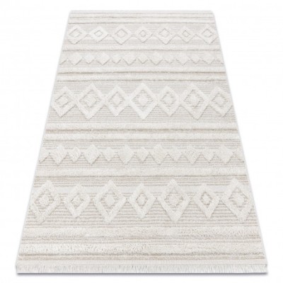 Covor ECO SISAL MOROC 22322 romburi, linii, boho franjuri - structural bej / cremă, 117x170 cm foto