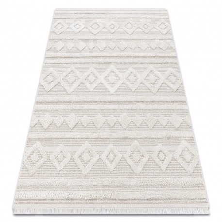 Covor ECO SISAL MOROC 22322 romburi, linii, boho franjuri - structural bej / cremă, 78x150 cm