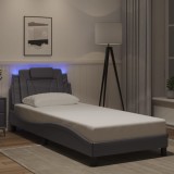 VidaXL Cadru de pat cu lumini LED, gri, 90x200 cm, piele ecologică