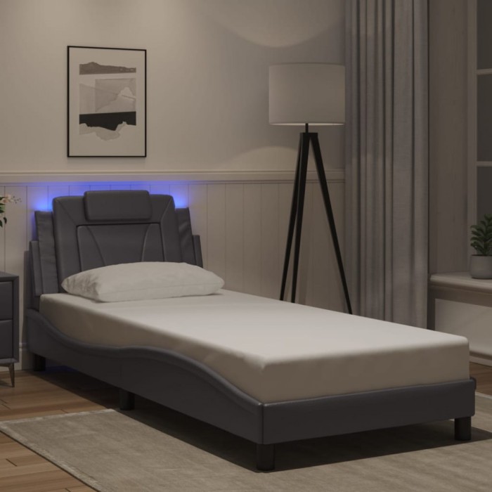vidaXL Cadru de pat cu lumini LED, gri, 80x200 cm, piele ecologică 3213983