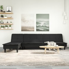 Canapea extensibilă &amp;icirc;n formă de L negru 255x140x70 cm textil foto