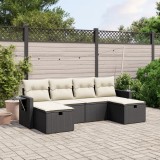 Set mobilier de grădină cu perne, 6 piese, negru, poliratan