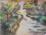 Cumpara ieftin tablou Peisaj cu barca, Hortensia Steurer, guasa pe hartie, 29x20 cm