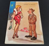 Carte poștală vintage umoristică anii &#039;50 - Paga &icirc;n pericol, colecție rară, Circulata, Franta, Printata