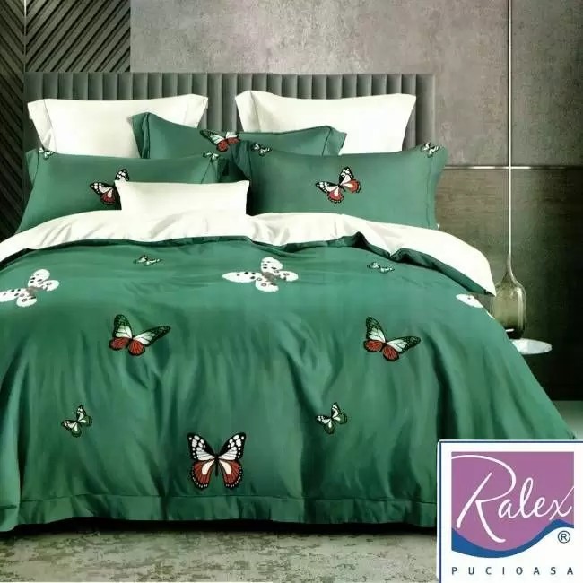 Lenjerie pat dublu,bumbac finet,6 piese,cearceaf normal 220x240cm, cearceaf pilota 200x220cm, 2 fete de perna 50x70, 2 fete de perna 70x70-AZ-033