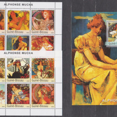 DB1 Arta Pictura Guineea Art Nouveau ALPHONSE MUCHA 2 x MS + SS MNH