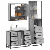 Set mobilier de baie, 3 piese, gri sonoma, lemn prelucrat
