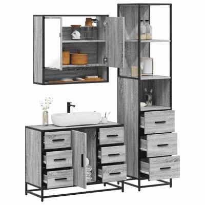 Set mobilier de baie, 3 piese, gri sonoma, lemn prelucrat foto