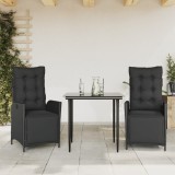 VidaXL Set mobilier de grădină cu perne, 3 piese, negru, poliratan 3213392