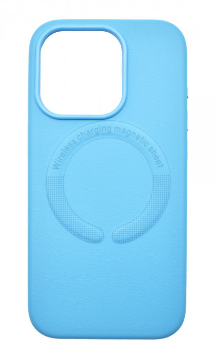 Husa din piele ecologica compatibila MagSafe pentru Apple iPhone 15 Albastru deschis