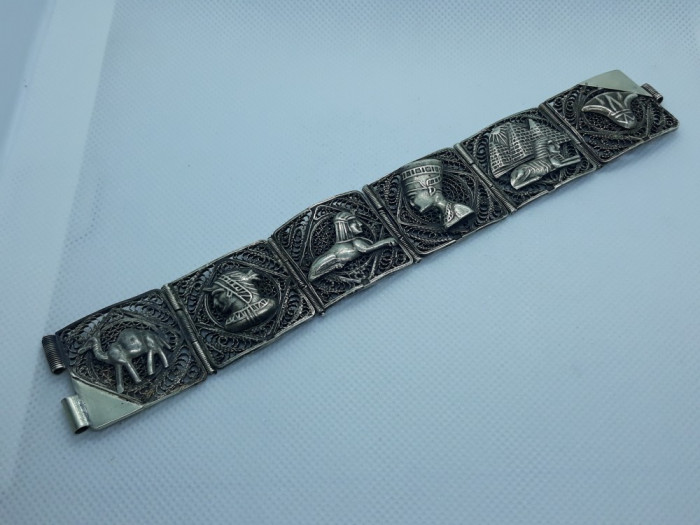 BRATARA argint EGIPT simboluri VECHI manopera EXCEPTIONALA in filigran LATA rara