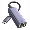 Adaptor Ethernet RJ45 la USB-C, indicator LED, 10 100 1000 Mbps, PlugPlay, aluminiu, pentru tableta, PC, laptop, argintiu