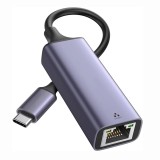 Cumpara ieftin Adaptor Ethernet RJ45 la USB-C, indicator LED, 10 100 1000 Mbps, PlugPlay, aluminiu, pentru tableta, PC, laptop, argintiu