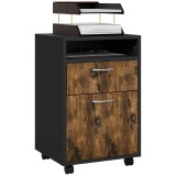 HOMCOM Dulap Birou cu 4 Roți, Raft Deschis și 2 Sertare, Mobilier de Birou din Lemn și Metal, 40x35x60 cm, Maro | Aosom Romania