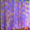 Instalatie luminoasa pentru Craciun, tip perdea, dimensiuni 3X3 m, cu 300 de LED-uri, cu telecomanda si carlige de prindere, multicolor