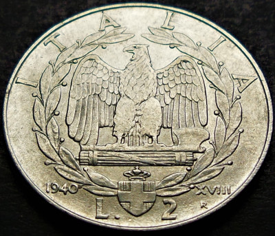 Moneda istorica 2 LIRE - ITALIA FASCISTA, anul 1940 *cod 1743 A - MAGNETICA! foto