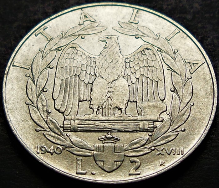 Moneda istorica 2 LIRE - ITALIA FASCISTA, anul 1940 * cod 1743 A