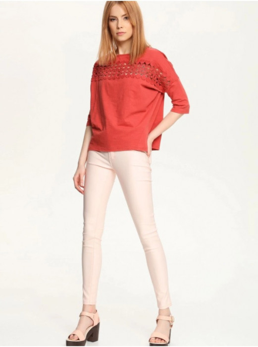 Pantaloni elastici skinny roz cu aspect sidefat, 42
