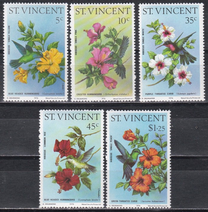St. Vincent 1976 - Colibri și flori de hibiscus, MNH