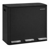 SONGMICS Cos de gunoi din inox cu 3 compartimente colectare selectiva, cu galeti interioare, inchidere lenta, 3x18 litri, negru