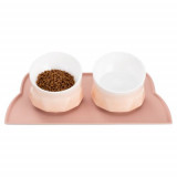 Set 2 Boluri inalte de ceramica pentru pisici Navaris cu covoras, 250 ml, 53300.60