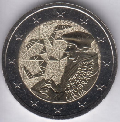 LETONIA moneda 2 euro comemorativ 2022_Erasmus, UNC foto