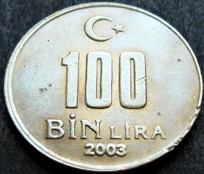 Moneda 100 BIN LIRA - TURCIA, anul 2003 * cod 1423 foto