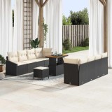 Cumpara ieftin Set de canapele pentru grădină cu pernă 11 pcs Negru, Crem