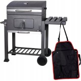 Gratar cu carbuni Maltec GrillMaster Probend, sort inclus, maner capac, capac rabatabil, suport roti, 37,5 cm, otel, negru
